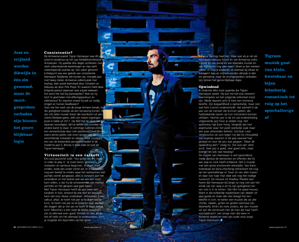  Pianist Tigran Hamasyan for Jazzism Magazine. 